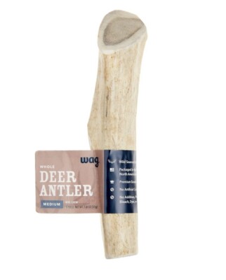 Wag Deer Antler Chew for Dogs, Naturally Shed, Whole, Medium 6 - 7.5 inches