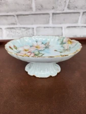 6" - Vintage Footed Porcelain Soap/Candy Dish - Floral W/ Gold Trim - G. Sigo