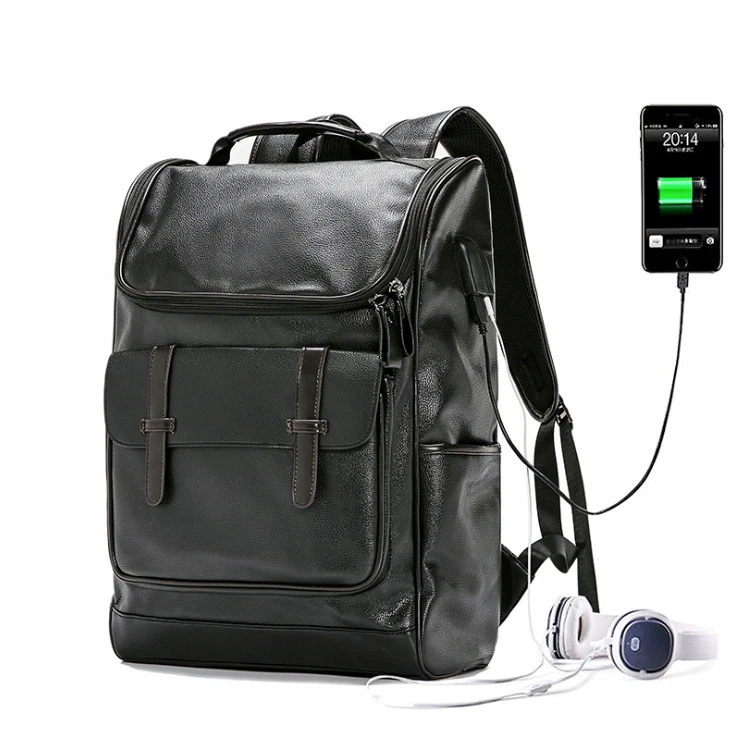 Mens Leather Travel Backpack Laptop School Satchel Shoulder Bag USB Charge AU