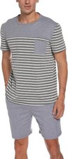 Men's Cotton Striped Pajama Set Short Sleeve and Shorts with Pockets Summer