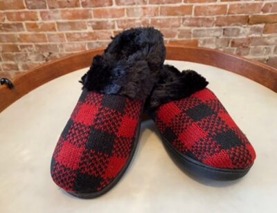 MUK LUKS Sabrina Red Buffalo Check Clog Slipper Scuff Shoe Faux