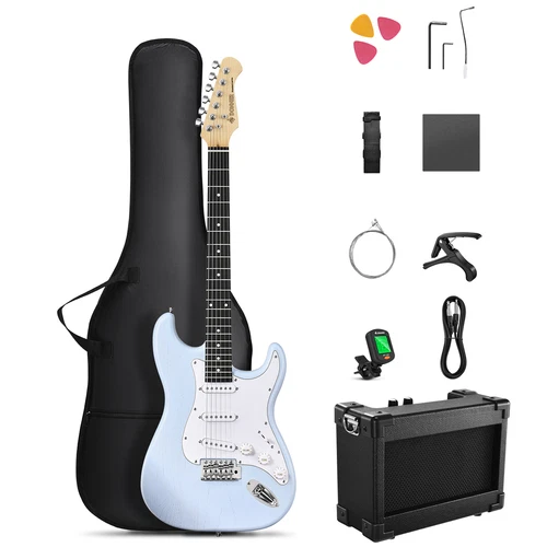 🎸Donner DST-80 39" Electric Guitar With Amplifier & Accessories Wood Grain Blue
