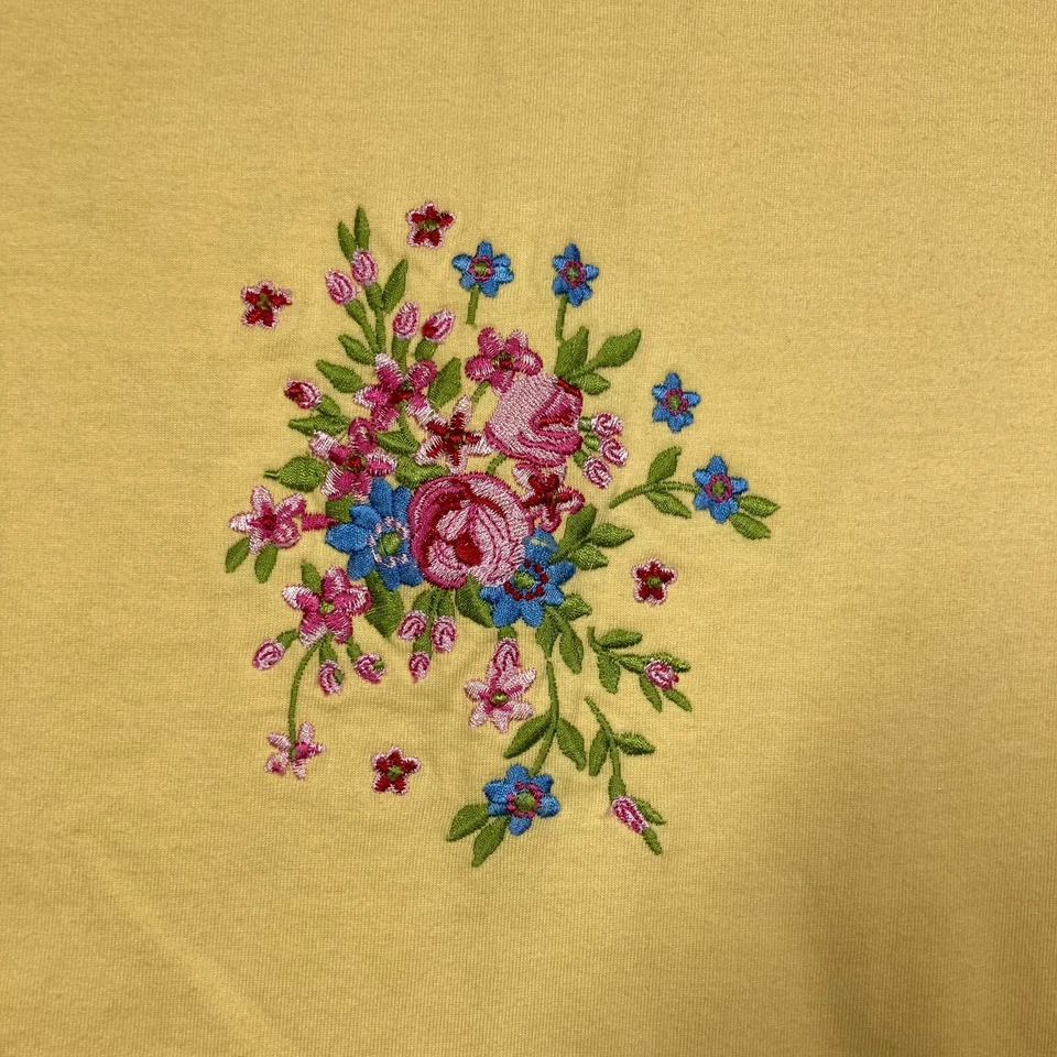 Camiseta De Colección Bobbie Brooks Para Mujer Mediana Amarilla Bordada Top Abuela Núcleo Foto 3 de 4