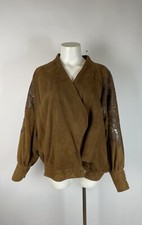 Vintage 80s SEMPLICE SPORT tan Leather Jacket, Snake Trim XL, Balloon Sleeves