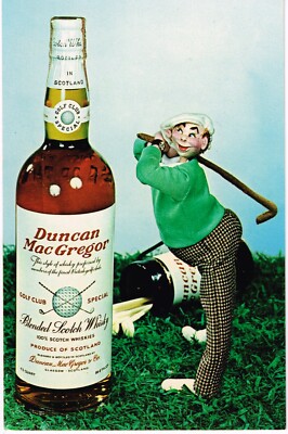 Advertising Card Sign DUNCAN MACGREGOR Scotch Whiskey w/GOLF THEME 3½ x 5½ Inch