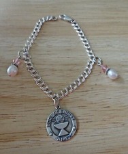 7" Sterling Silver 18mm First 1st Communion Eucharist Pink Pearls Charm Bracelet