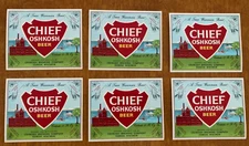 Lot of 6 unused beer labels CHIEF OSHKOSH