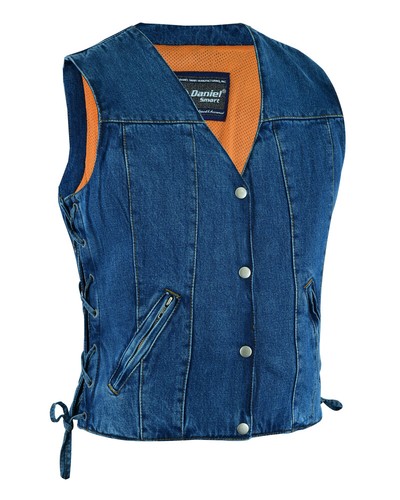 Panel Concealed Carry Denim Vest - Blue 