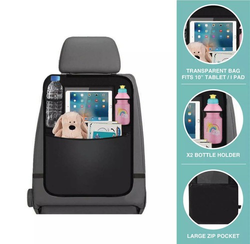 2x Car Back Seat Organiser Tablet Holder Storage Kick Mats Kids Toys Bag Pockets - Picture 5 of 12