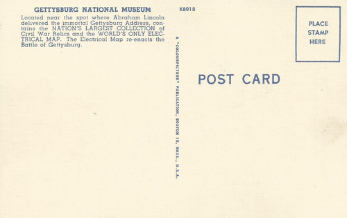 "Gettysburg National Museum--Home of the Electrical Map" Gettysburg PA Postcard - Picture 2 of 2
