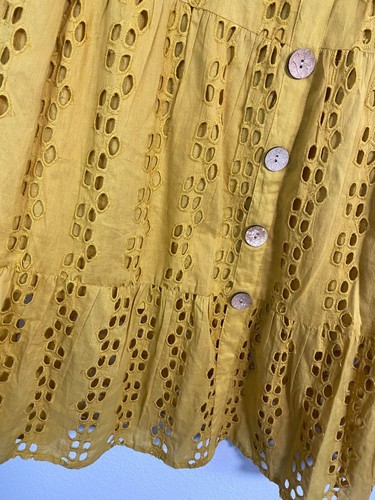 NAOO Yellow Eyelet Tiered Midi Skirt size Medium Boho Prairie Beachy Hippie - Picture 12 of 16