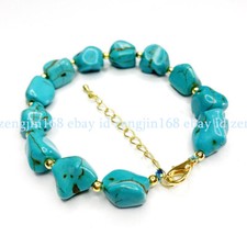 Natural 15x20mm Blue Turquoise Nugget Shape Gemstone Beads Jewelry Bracelet 7.5"