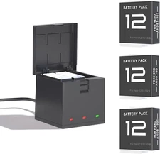 3Pack Hero 12 Battery and Charger Bundle for Gopro Hero 12 11 10 9 Camera Black