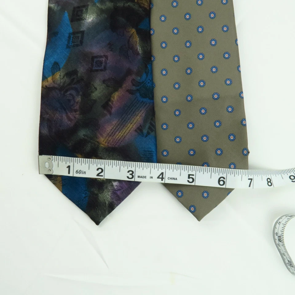 Vintage Pair of Wembley Ties Abstract Floral Geometric Mens Necktie Wemblon USA - Image 3 of 4