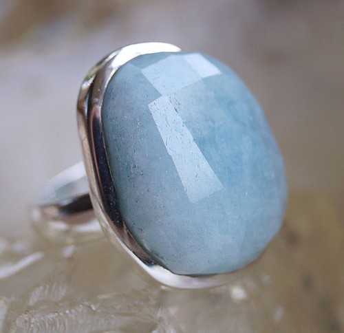 Massiv Ring Silber 57 Aquamarin Hellblau Silberring Schlicht Puristisch Oval - Bild 6 von 9