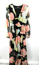 LULUS Wondrous Lillies Maxi Dress Women Small Black Floral V-Neck Flowy Fairy