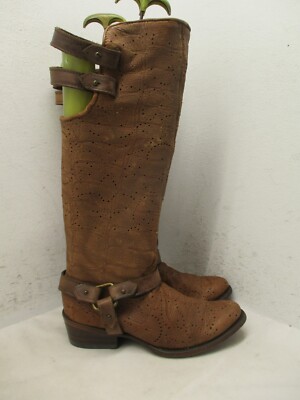 Corral Brown Leather Womens Slouch Harness Top Strap Cowgirl Boot Sz 8 M