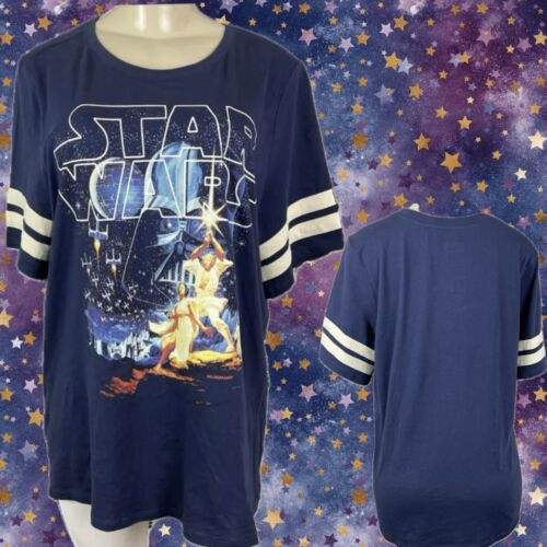 Star Wars Torrid Plus 5 Navy New Hope Graphic Crew Neck Half Sleeve Varsity Tee