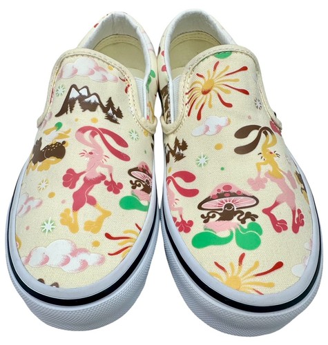 NUEVO VANS Zapatos Clásicos Sin Cordones Psicodélicos Conejo y Seta Hombres 3.5 / Mujer 5.0 - Imagen 5 de 9