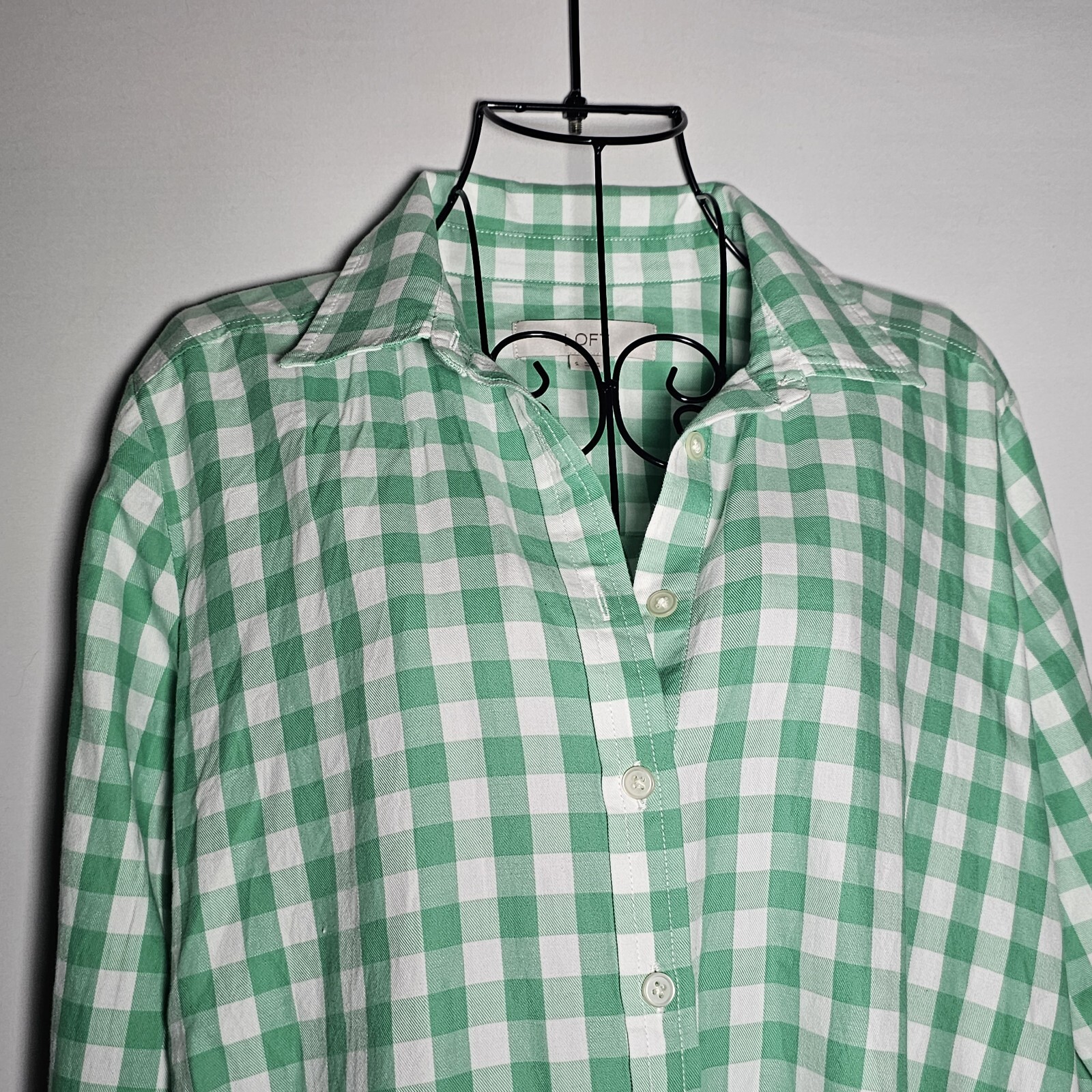 LOFT button down gingham long Checkered sleeve to… - image 5