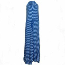 RALPH LAUREN Blue White Viscose Jersey Mitered Stripe Halter Maxi Dress XL