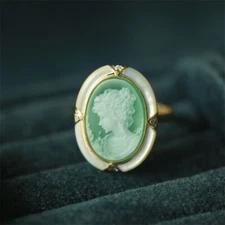 925 silver ring Flora green Cameo Ring vintage jewelry Ring Estate Jewelry Gift