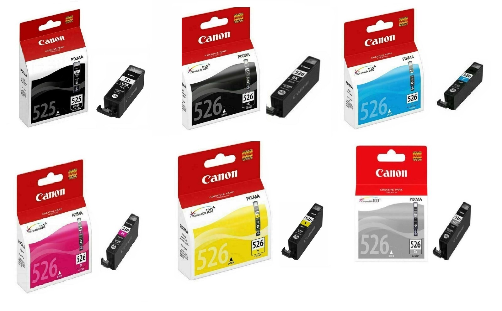Genuine Canon PGI-525 CLI-526 Black Black CMY Gray 6 Pack