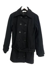 Ladies Ichi Black Duffle Coat - Size M 12-14 Approx -belt-lined-buttoned