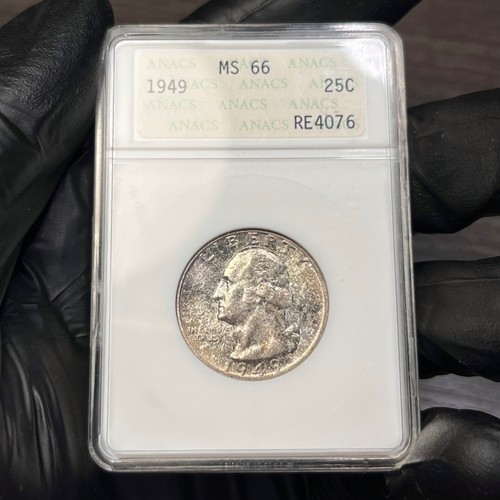 MS66 1949 25C Washington Silver Quarter, ANACS Soapbox- Pretty Rainbow Toned - Picture 4 of 6