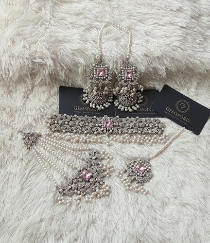 Faryal Makhdoom Pakistani Indian Bridal Necklace Earrings Tikka Jewellery Set UK - Picture 10 of 13