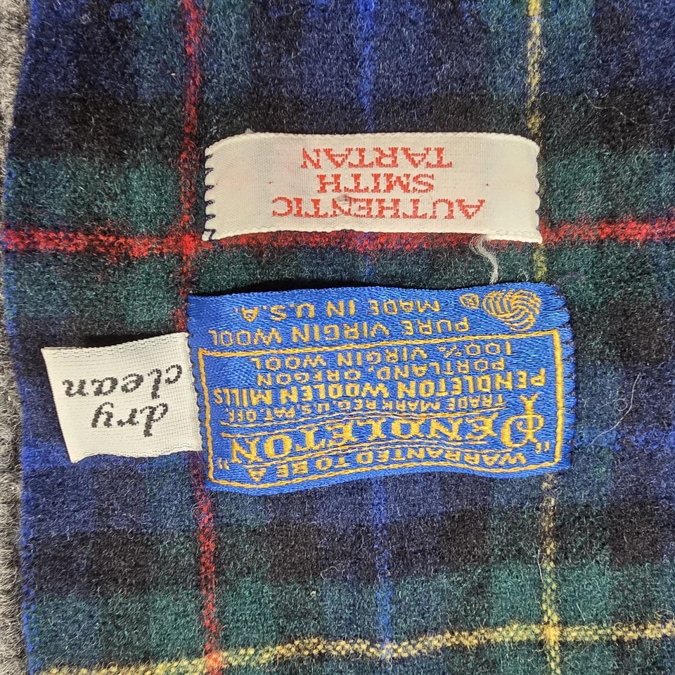 Bufanda de lana Pendleton para hombre azul verde Smith tartán flecos a cuadros hecha en EE. UU. Foto 3 de 4
