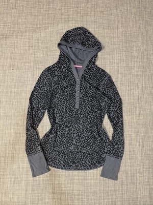 Leopard Print Hooded Long Sleeve Henley Womens L Y2K Emo Scene