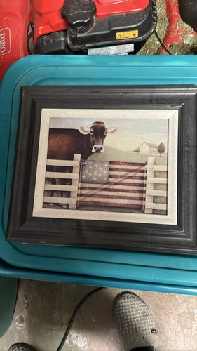 Lowell Herrero Cow American Flag Barn Farm Print