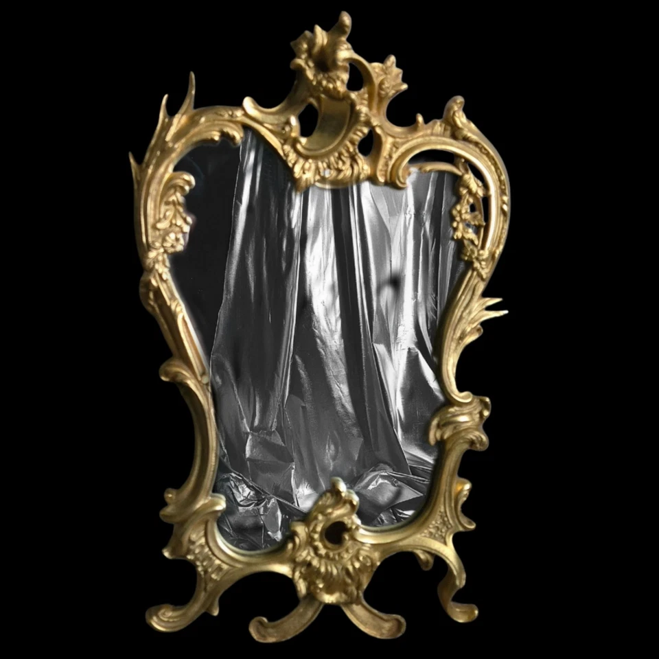 Caballete rococó francés italiano antiguo oro Ormolu bronce fundido espejo respaldo latón  Foto 2 de 4