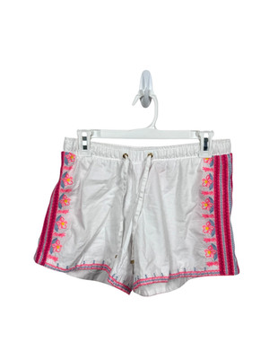 Lilly Pulitzer Katia Swim Shorts Small White Pink Embroidered Beach Boho Floral