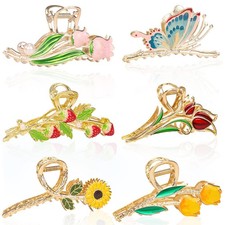 Metal Flower Hair Clips Large Size 4.3-4.5" 6 Pcs Strong Hold for Long Thick