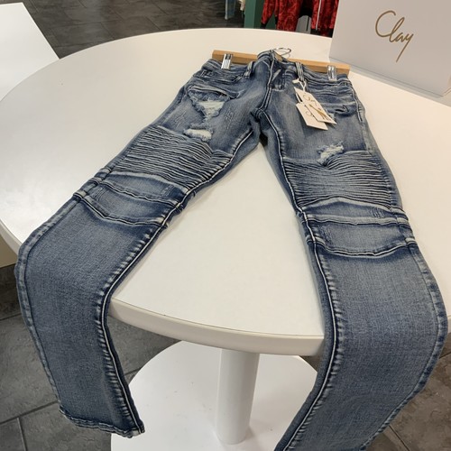 NEW Clay Brand Biker Moto Denim Distressed Rare Size 9 - Picture 3 of 3