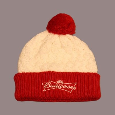 Budweiser Red & Cream Knit Beanie Pom Hat   St. Louis Flagship Purchase