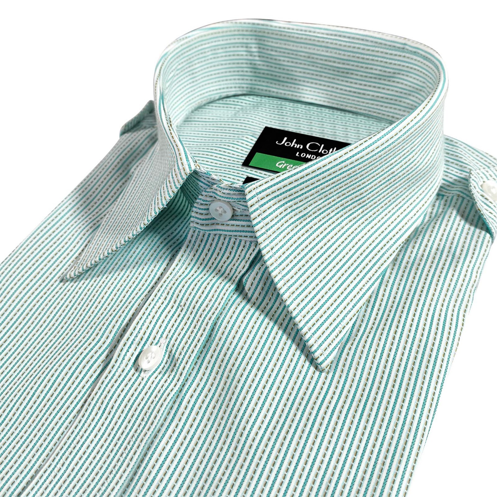 Camisa Safari Para Hombre Verde Mar Rayas Cuello Clásico 2 Solapas Bolsillo Estilo Militar