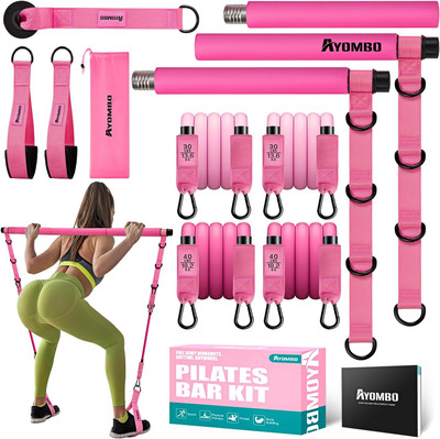 Pilates Bar Kit with Resistance Bands, Pilates Workout Equipment for Legs Hip