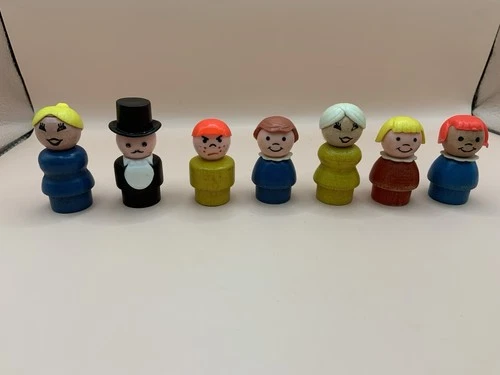 Vintage Little People Lot Of 7 Wooden Pan Rare Toys 60s 70s Set