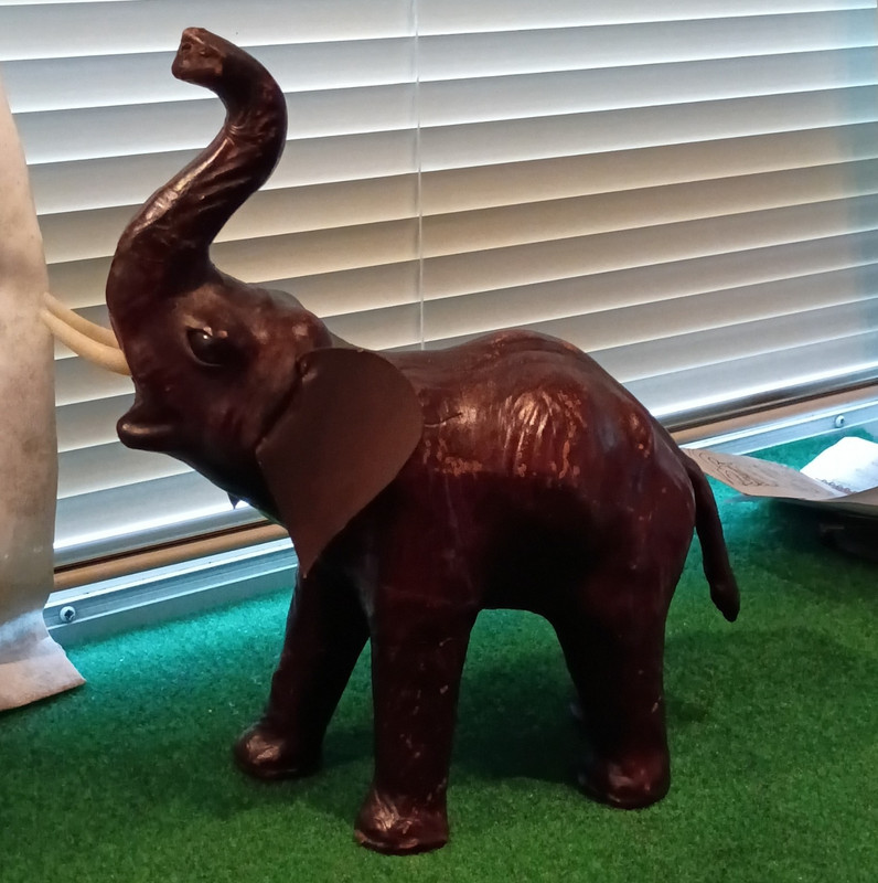 Brown Elephant Figurine Raised Trunk with Tusks