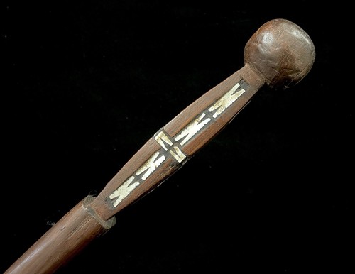 ANTIQUE SOLOMON ISLANDS WALKING STICK with SHELL INLAY HANDLE 43" - Picture 9 of 13