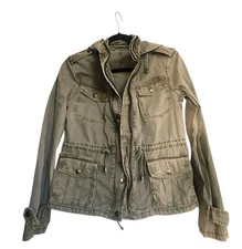 Talula XS Olive Green Utility Military Field Jacket Cargo Hood Y2K Retro Grunge