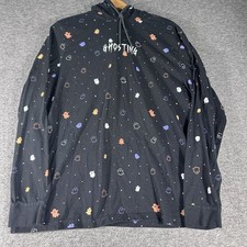 Denim  Flower Hoodie Black Halloween Party Ghosting Casual Pullover SZ XL