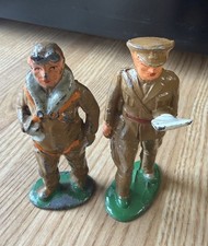 BARCLAY MANOIL - Two Vintage Lead Soldiers, Aviator And Officer Reading Papers