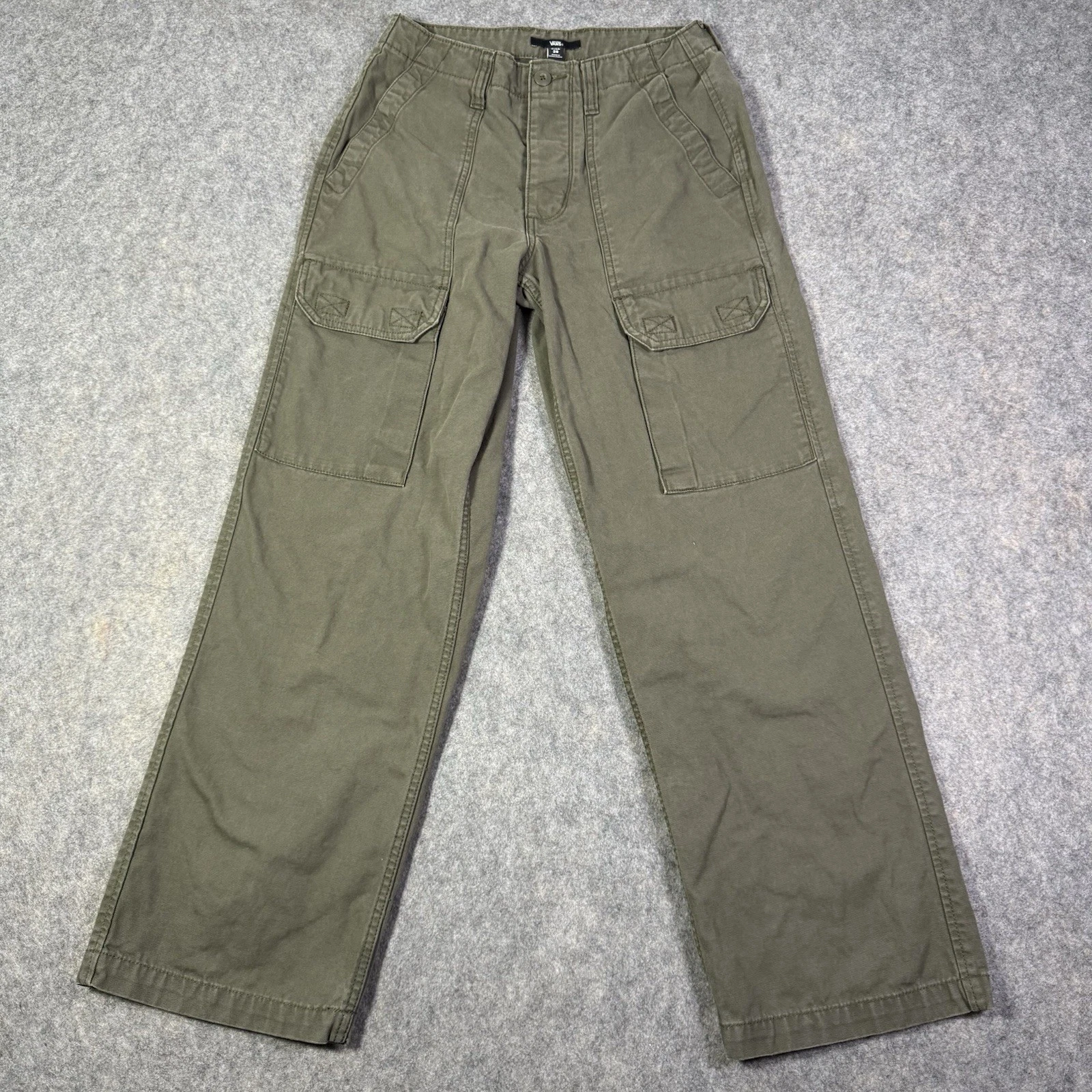 Pantaloni donna Vans gamba larga vita alta utility tasche cargo taglia 26 verde oliva