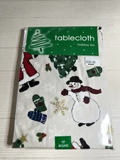Bed Bath And Beyond Christmas Tablecloth “Holiday Trio” 70” Round 100% Cotton