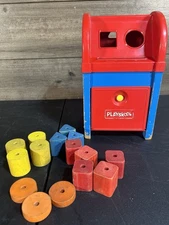 VTG 1960’s Playskool Postal Station Shape Sorter Wood & Plastic 15 Shaped Blocks