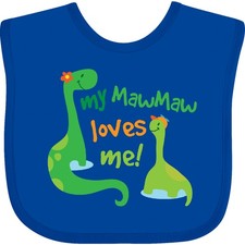 Inktastic My MawMaw Loves Me Grandson Baby Bib Maw Dinosaur Cute Grandchild Boys